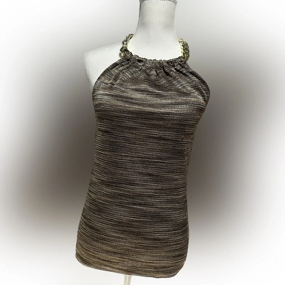 Cache Size M backless top with adjustable chain neckline. - Picture 2 of 8